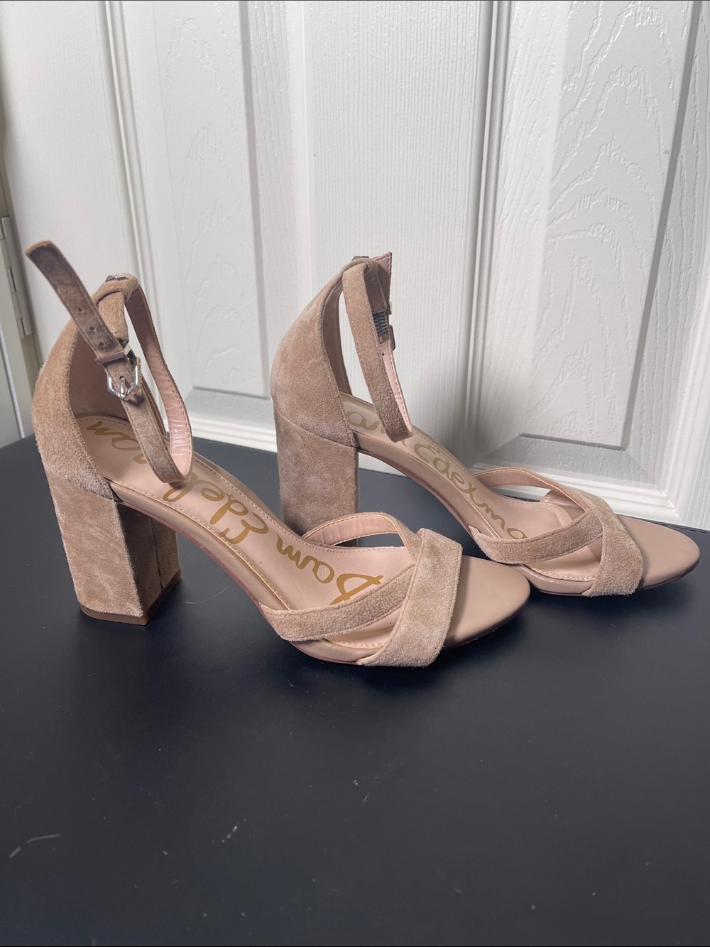 Sam Edelman Nude Suede Block Heel Sandals - Picture 3 of 7